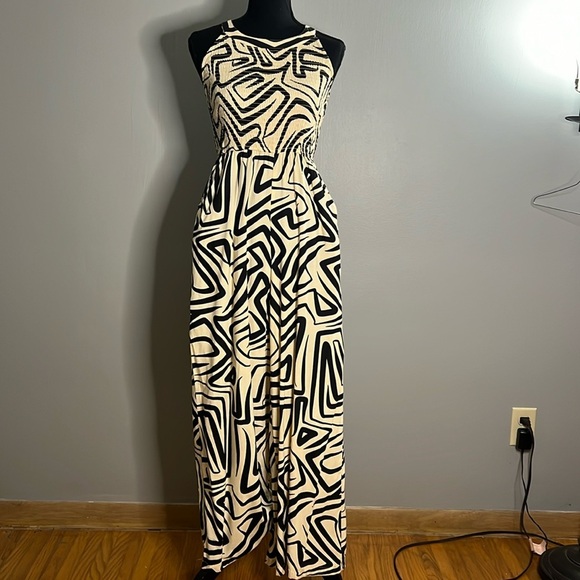 Jessica Simpson Pants - Jessica Simpson High Neck Tan and Black Print Jumpsuit